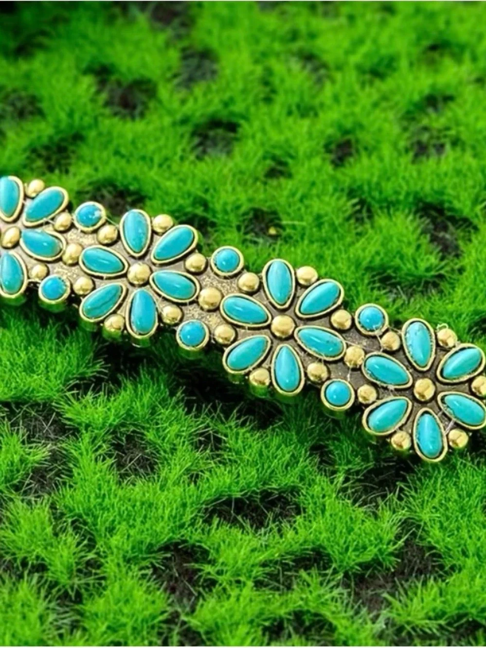Turquoise Floral Stone Barrette Hair Clip - Women Accessories